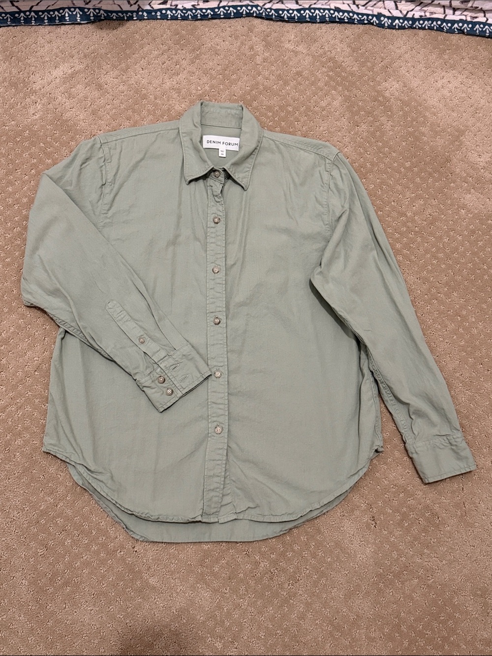 Aritizia Denim Forum LS The Jane Button Up Shirt, Sage Green, Sz XS